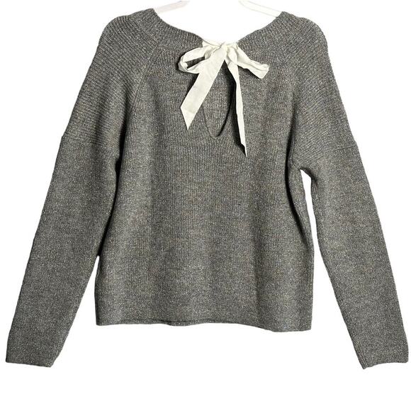 Abercrombie &‎ Fitch Sz L Metallic Keyhole Ribbon Tie Pullover Sweater holiday - Picture 1 of 9
